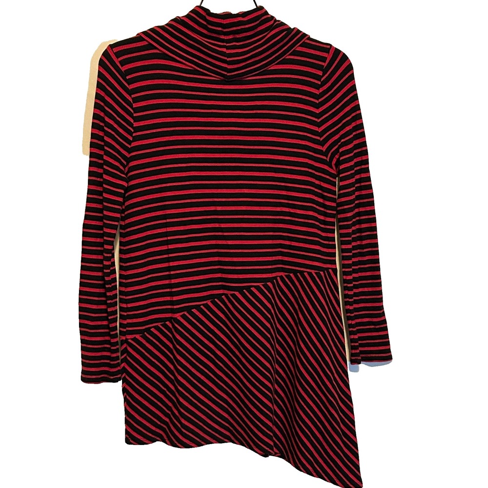 Chicos Zenergy Red Cowl Neck Sweater Striped Long Sleeve Tunic Size 8 Medium - Picture 3 of 9